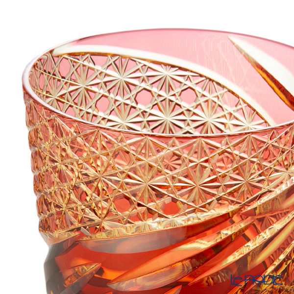 深川硝子工芸 小樽切子 雅 ロックグラス 金赤琥珀