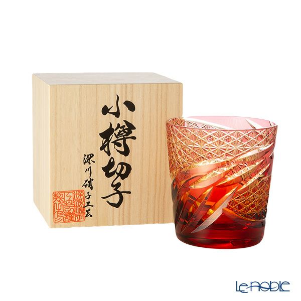 深川硝子工芸 小樽切子 雅 ロックグラス 金赤琥珀