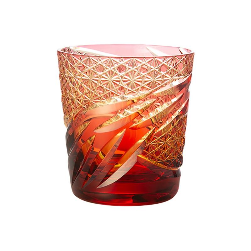 深川硝子工芸 小樽切子 雅 ロックグラス 金赤琥珀