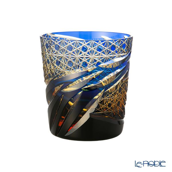 深川硝子工芸 小樽切子 雅 ロックグラス 瑠璃琥珀