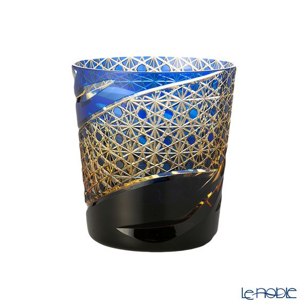 深川硝子工芸 小樽切子 雅 ロックグラス 瑠璃琥珀