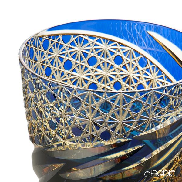 深川硝子工芸 小樽切子 雅 ロックグラス 瑠璃琥珀