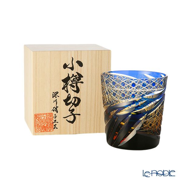 深川硝子工芸 小樽切子 雅 ロックグラス 瑠璃琥珀
