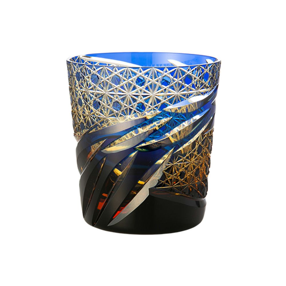 深川硝子工芸 小樽切子 雅 ロックグラス 瑠璃琥珀