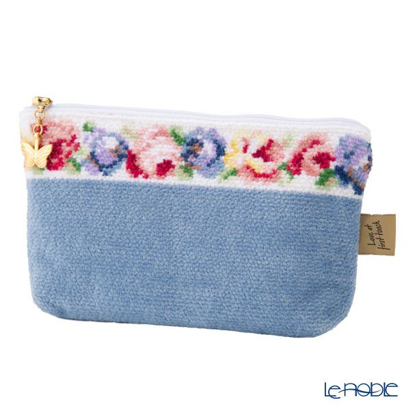 フェイラー コスメポーチ アイーダ ホワイト ブルー 18×9cm