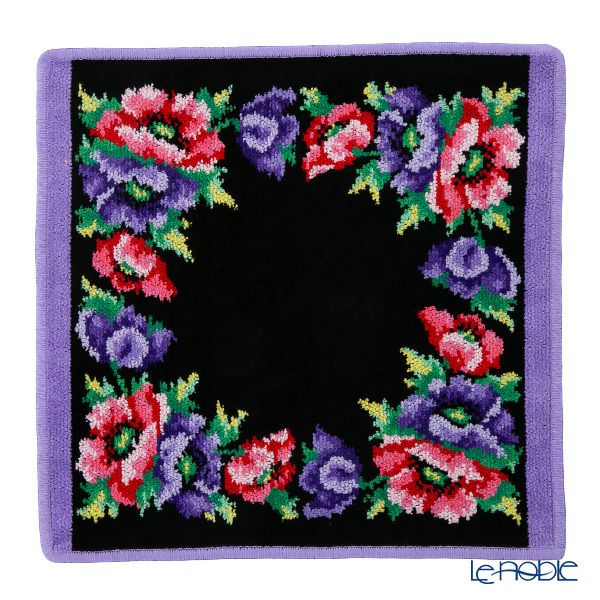 フェイラー ハンドタオル ポピー ブラック パープル 30×30cm