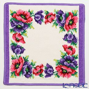 フェイラー ハンドタオル ポピー ホワイト パープル 30×30cm