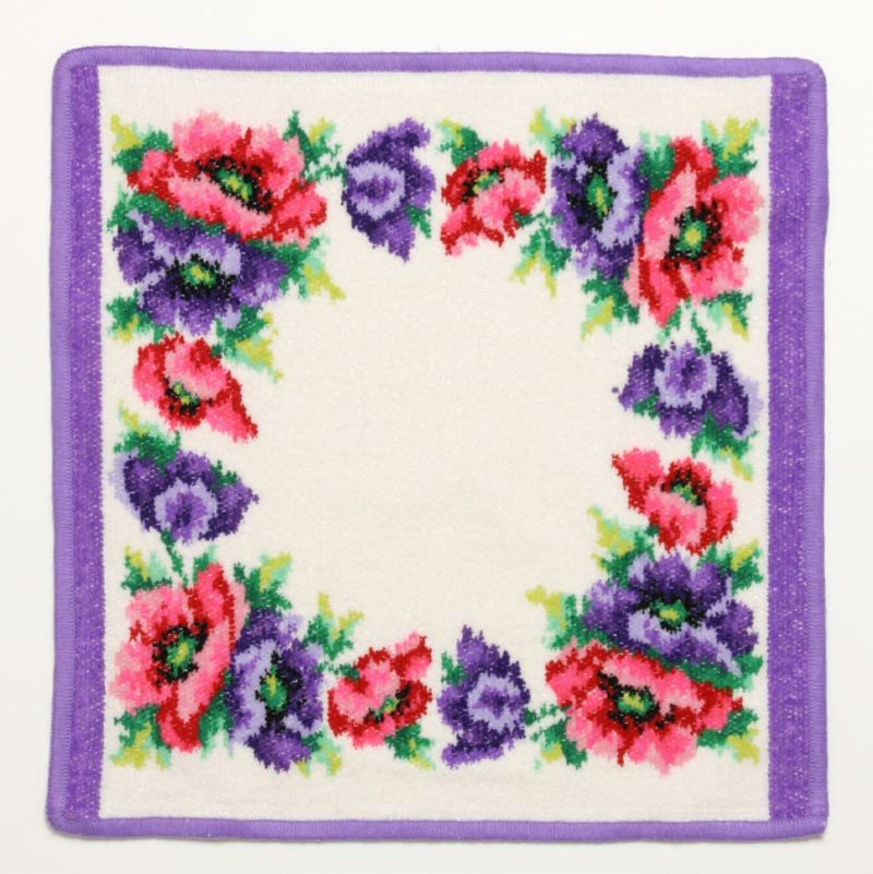 フェイラー ハンドタオル ポピー ホワイト パープル 30×30cm
