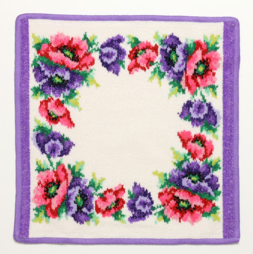 フェイラー ハンドタオル ポピー ホワイト パープル 30×30cm