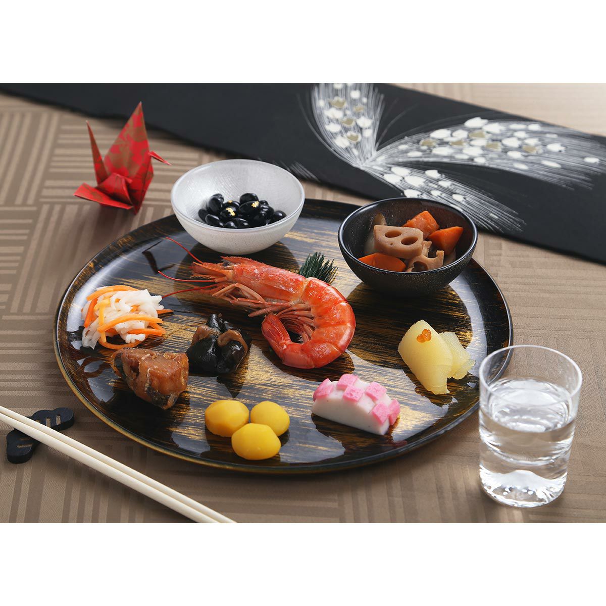 モダンボヘミア ブラック×ゴールド フラットプレート／トレイ 29cm