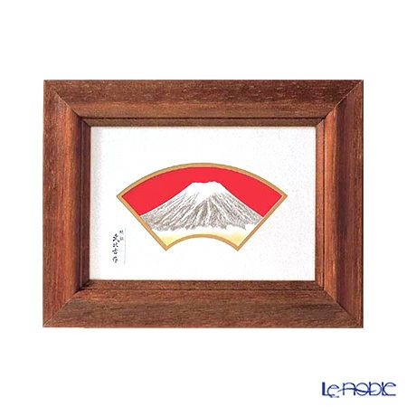 純銀額（Silver999） M5号 木製卓上フレーム茶 富士 横型 13×17cm 金銀工芸家・伝統工芸士 武比古作