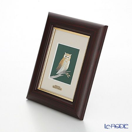 純銀額（Silver999） 1号 木製卓上フレーム茶 フクロウ 縦型 20×17cm 金銀工芸家・伝統工芸士 武比古作