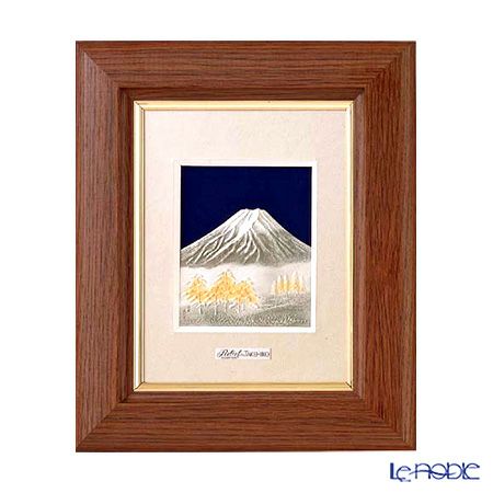 純銀額（Silver999） 1号 木製卓上フレーム茶 富士 縦型 20×17cm 金銀工芸家・伝統工芸士 武比古作