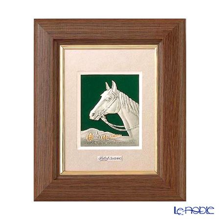 純銀額（Silver999） 1号 木製卓上フレーム茶 駿馬 縦型 20×17cm 金銀工芸家・伝統工芸士 武比古作