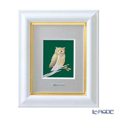 純銀額（Silver999） 1号 木製卓上フレーム白 フクロウ 縦型 21×17cm 金銀工芸家・伝統工芸士 武比古作