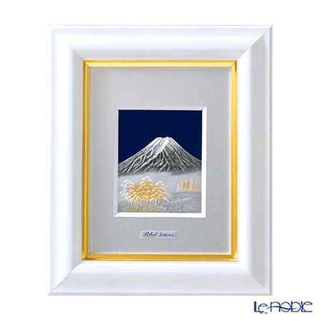 純銀額（Silver999） 1号 木製卓上フレーム白 富士 縦型 21×17cm 金銀工芸家・伝統工芸士 武比古作