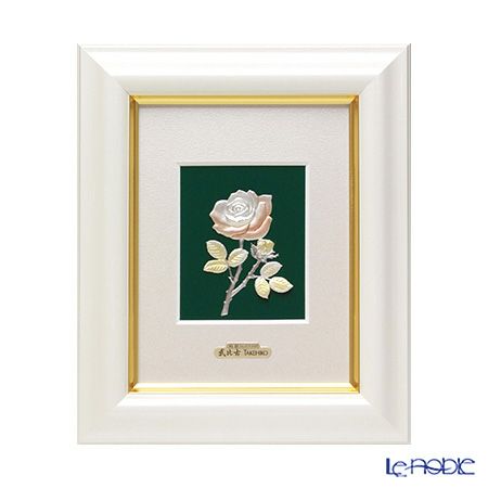 純銀額（Silver999） 1号 木製卓上フレーム白 ローズ 縦型 21×17cm 金銀工芸家・伝統工芸士 武比古作