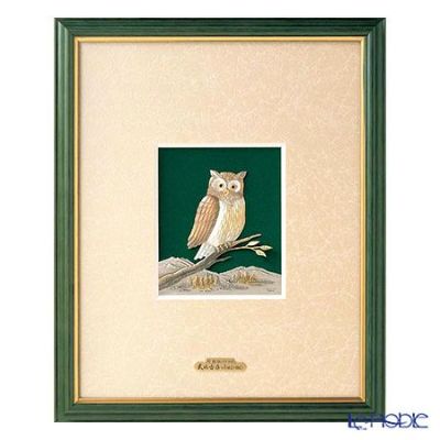 純銀額（Silver999） 3号 木製フレーム グリーン フクロウ 縦型 28