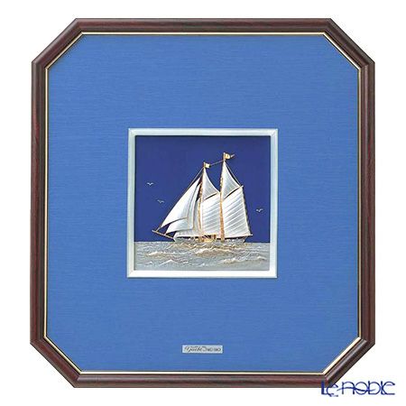 純銀額（Silver999） 7号 木製八角フレーム ヨット 41×38cm 金銀工芸家・伝統工芸士 武比古作