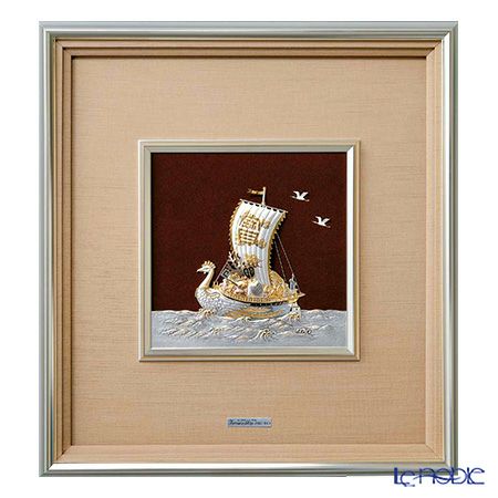 純銀額（Silver999） 8号 金属フレーム 宝船 44×41cm 金銀工芸家・伝統工芸士 武比古作