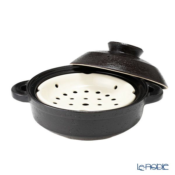 伊賀焼窯元 長谷園 ながたにえん 伊賀土鍋 ヘルシー蒸し鍋「優」黒釉 小（2-4人用）496-NNC-21 【IH・直火用】