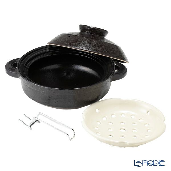 伊賀焼窯元 長谷園 ながたにえん 伊賀土鍋 ヘルシー蒸し鍋「優」黒釉 小（2-4人用）496-NNC-21 【IH・直火用】