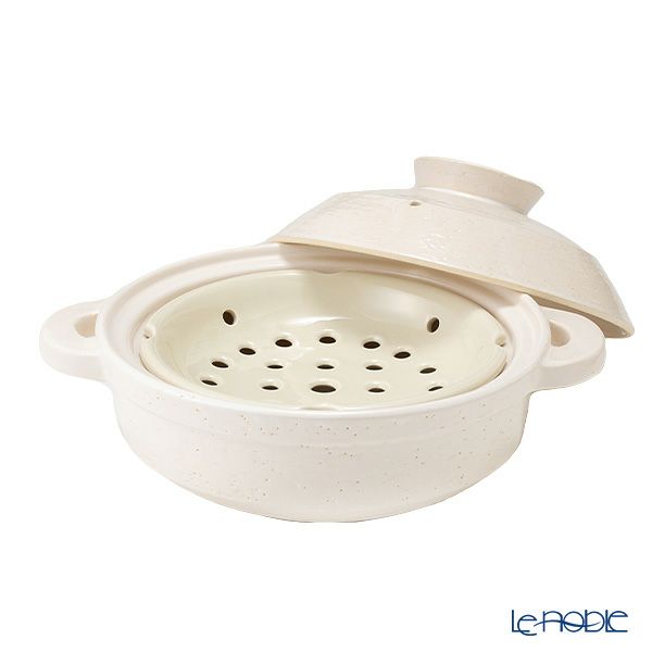 伊賀焼窯元 長谷園 ながたにえん 伊賀土鍋 ヘルシー蒸し鍋「優」白釉 小（2-4人用）496-NNC-22 【IH・直火用】