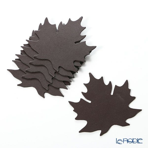 デリア（Deria） コースター リーフ 6枚セット ブラウン／レザーボード（リサイクルレザー） 9×9cm BRD70SC4