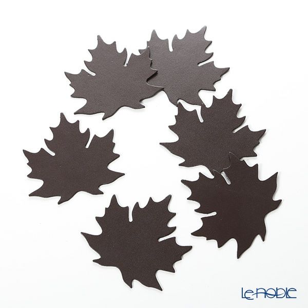 デリア（Deria） コースター リーフ 6枚セット ブラウン／レザーボード（リサイクルレザー） 9×9cm BRD70SC4