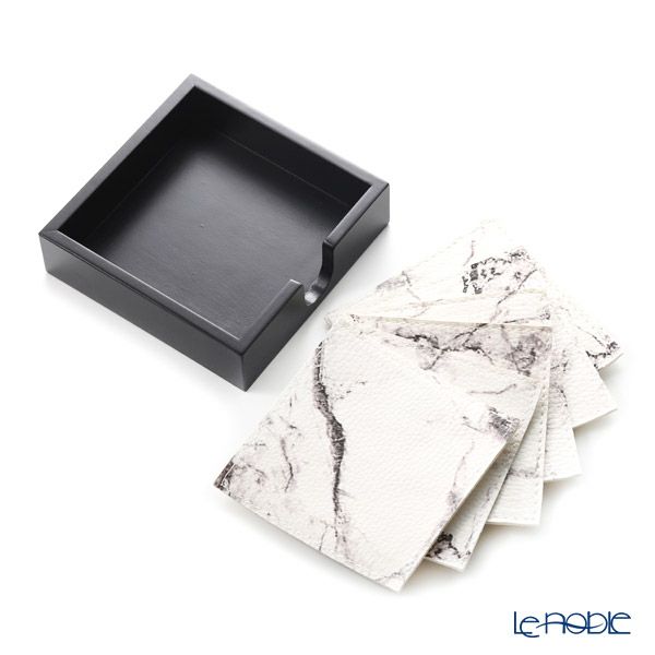 デリア（Deria） コースター スクエア 6枚セット 9×9cm マーブルブラック BRD340.46D 木製ホルダー付