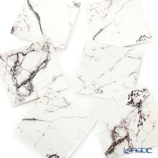 デリア（Deria） コースター スクエア 6枚セット 9×9cm マーブルブラック BRD340.46D 木製ホルダー付