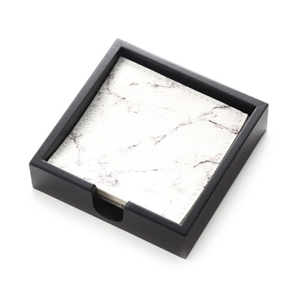 デリア（Deria） コースター スクエア 6枚セット 9×9cm マーブルブラック BRD340.46D 木製ホルダー付