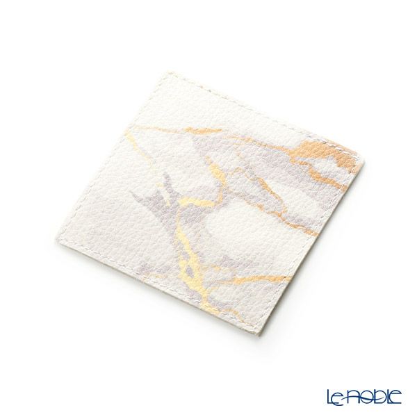 デリア（Deria） コースター スクエア 6枚セット 9×9cm マーブルゴールド BRD340.46Z 木製ホルダー付