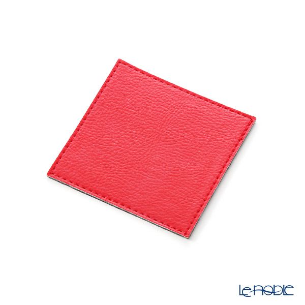 デリア（Deria） コースター スクエア リバーシブル 6枚セット 9×9cm レッド×ブラウン BRD1800 木製ホルダー付