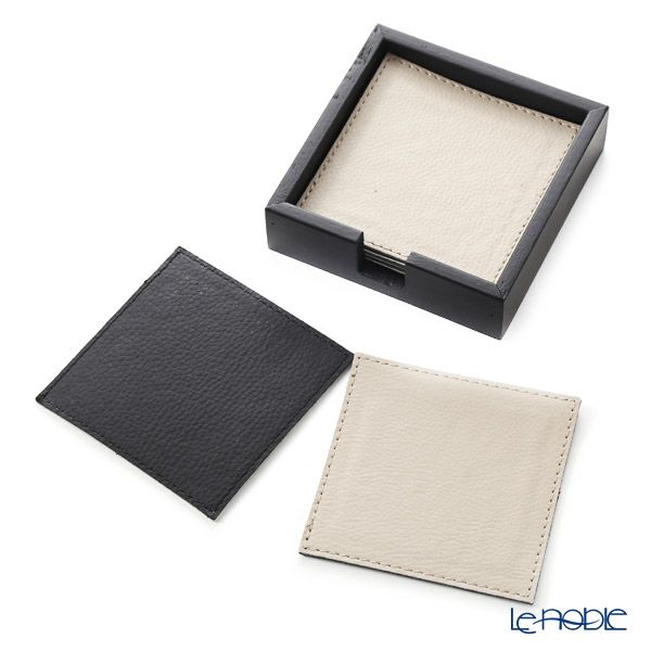 デリア（Deria） コースター スクエア リバーシブル 6枚セット 9×9cm ブラック×ベージュ BRD1800 木製ホルダー付