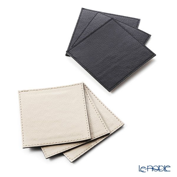 デリア（Deria） コースター スクエア リバーシブル 6枚セット 9×9cm ブラック×ベージュ BRD1800 木製ホルダー付