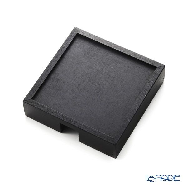 デリア（Deria） コースター スクエア リバーシブル 6枚セット 9×9cm ブラック×ベージュ BRD1800 木製ホルダー付