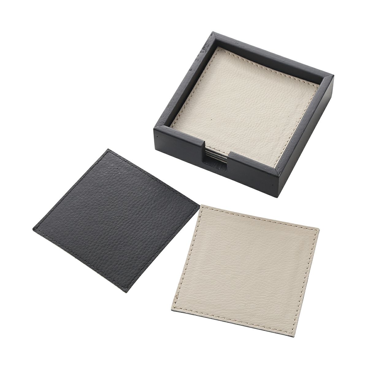 デリア（Deria） コースター スクエア リバーシブル 6枚セット 9×9cm ブラック×ベージュ BRD1800 木製ホルダー付