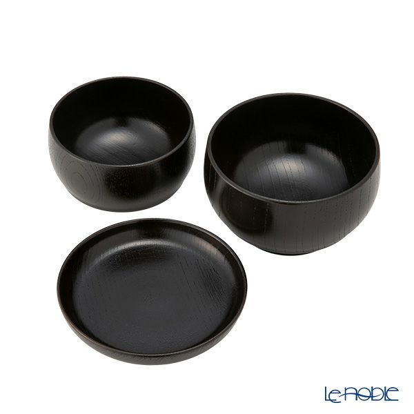 井助 ISUKE こわんさら 3点セット 漆塗り 黒 木製（栓の木） OI-790
