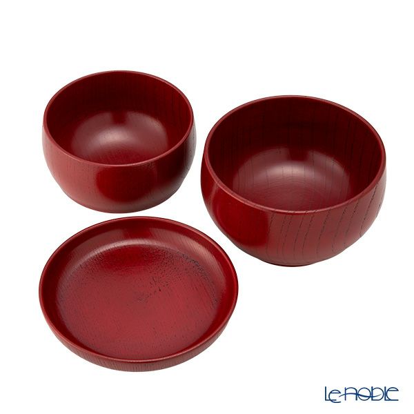 井助 ISUKE こわんさら 3点セット 漆塗り 朱 木製（栓の木） OI-790