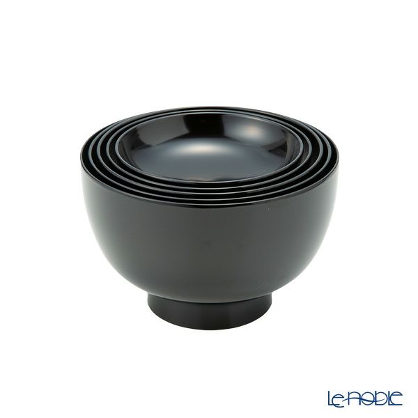 井助 漆器 応量器（応量椀） 入れ子椀 5点セット 黒 木紛加工品／漆塗り NC-544