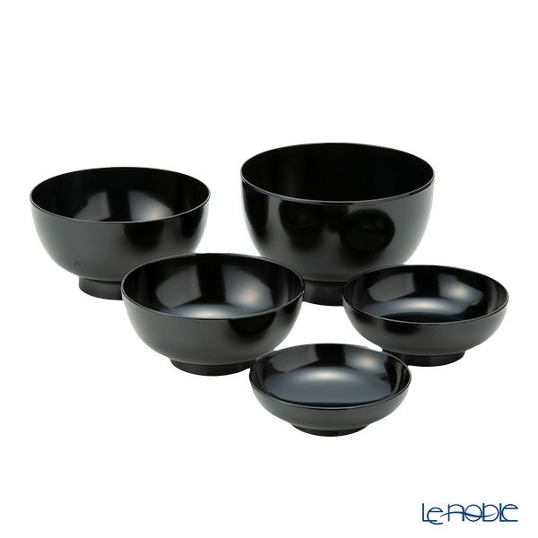 井助 漆器 応量器（応量椀） 入れ子椀 5点セット 黒 木紛加工品／漆塗り NC-544