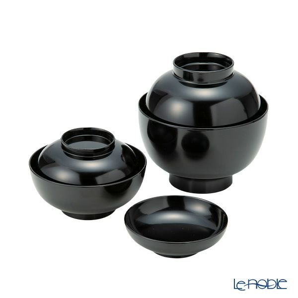 井助 漆器 応量器（応量椀） 入れ子椀 5点セット 黒 木紛加工品／漆塗り NC-544