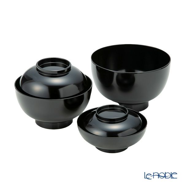 井助 漆器 応量器（応量椀） 入れ子椀 5点セット 黒 木紛加工品／漆塗り NC-544