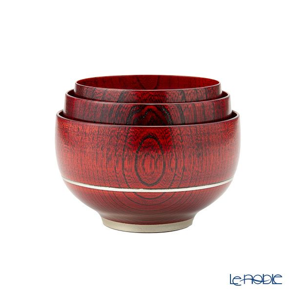 井助 漆器 重なり椀／ボウル 入れ子 3点セット 赤擦り 木製（けやき）／漆塗り NC-FB12-14