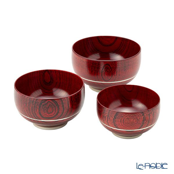 井助 漆器 重なり椀／ボウル 入れ子 3点セット 赤擦り 木製（けやき）／漆塗り NC-FB12-14