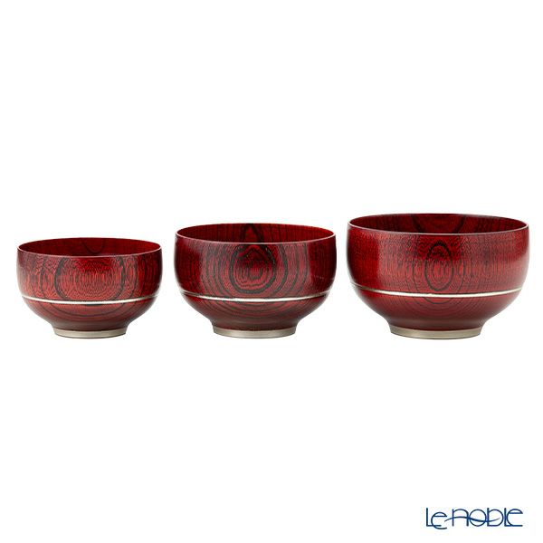 井助 漆器 重なり椀／ボウル 入れ子 3点セット 赤擦り 木製（けやき）／漆塗り NC-FB12-14