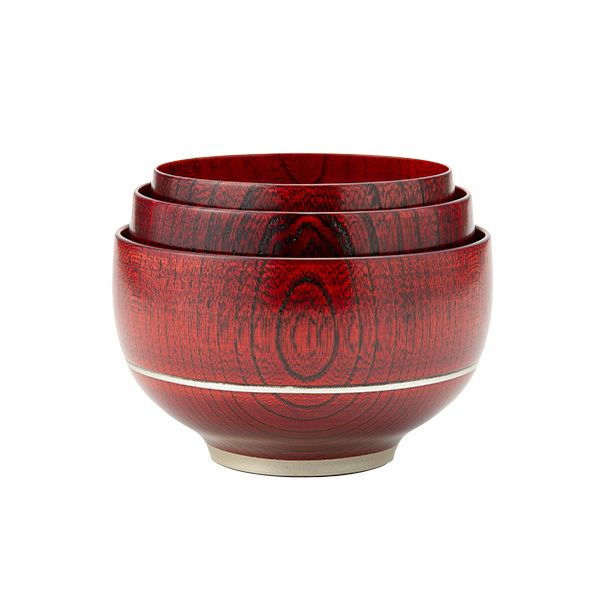 井助 漆器 重なり椀／ボウル 入れ子 3点セット 赤擦り 木製（けやき