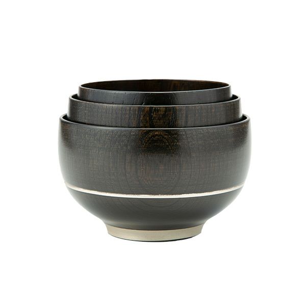 井助 漆器 重なり椀／ボウル 入れ子 3点セット 黒擦り 木製（けやき）／漆塗り NC-FB12-18
