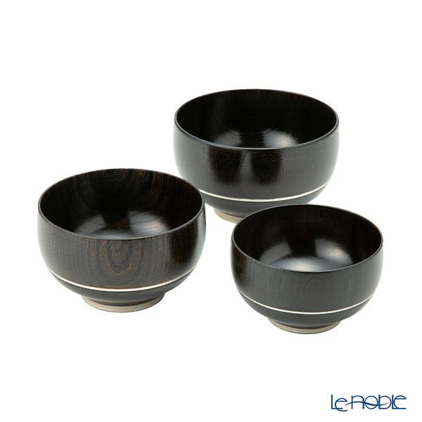 井助 漆器 重なり椀／ボウル 入れ子 3点セット 黒擦り 木製（けやき）／漆塗り NC-FB12-18